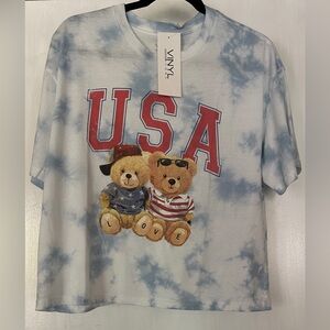 Vinyl Blue Tie-Dye USA Teddy Bear Shirt